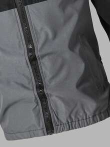 1pc Boys' Hooded Jacket With Patchwork Print, Black & Grey Combination, Versatile Design Suitable For School, Casual Outdoor Wear, Fashionable & Comfortable For All Occasions,Back To School Chic Outfits For Autumn/Winter Boys Windbreaker Jacket Fall - Black - View 8