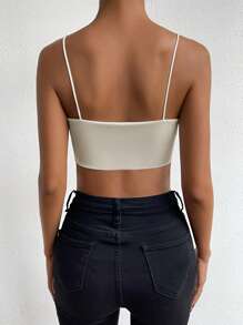 Chiquease Áo hai dây bó sát màu trơn đơn giản cho nữ - Màu be - Xem 2