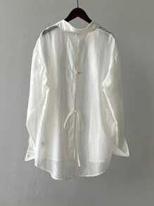 SHEIN LUNE Women's Lightweight Sun Protection Blouse With Back Slit Buttoned Design - White - View 3