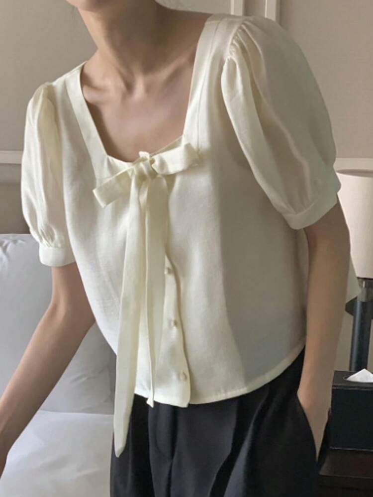 Women Casual/Office Plain Color Short Sleeve Shirt