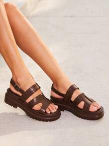 HighSole 女士时尚休闲舒适棕色圆头厚底凉鞋 - 咖啡棕 - 查看 10