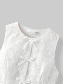 Ontre Tween Girl Bow Decor Jacquard Fabric Camisole - White - View 3