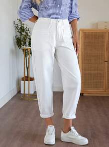 EMERY ROSE 女式口袋喇叭裤休闲七分裤长牛仔裤 - 白色 - 查看 1