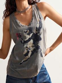 Bohemela Áo ba lỗ cotton dệt kim không tay kiểu phương Tây dành cho nữ, mùa hè - Xám - Xem 3