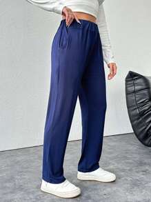 EURMUSE Của phụ nữ Kích thước lớn Eo đàn hồi Túi nghiêng Quần ống côn - Màu xanh hải quân - Xem 6