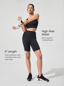 GLOWMODE 6" Seamless Stretchy Sweat-Wicking Tummy Control No-Front Seam Butt Scrunch High-Rise Waist Biker Shorts Medium Impact Running Training Gym Studio Daily Active Wear