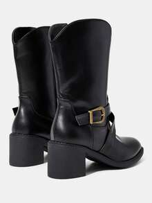 Styleloop 新款女式骑士靴，厚跟防滑耐用鞋底，柔软舒适的女士靴 - 黑色 - 查看 4