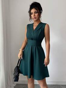 Elenzga Sukienka midi bez rękawów z krzyżującymi się ramiączkami i dekoltem w serek, styl minimalistyczny, odpowiednia na imprezy, wiosna/lato