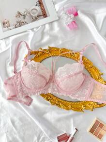 SHEIN Women's Sexy Lace Patchwork Comfortable Lingerie - Pink - View 1