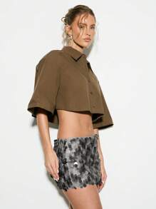 KIZN Shimmering Party Mini Skirt Sequin Pattern Luxury Evening Club Festival Dance - Black - View 6