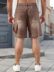 Manfinity Hypemode Pantalones cortos vaqueros casuales lavados con efecto vintage para hombre
