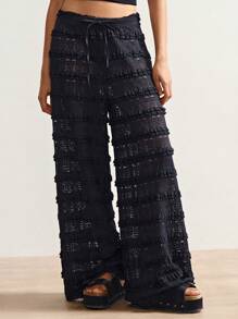 Bohemela Áo khoác ngoài phong cách Boho Thu/Đông, Quần ống đứng cạp cao phối ren xếp ly, kiểu dáng thường ngày dành cho nữ, thích hợp cho kỳ nghỉ biển, phong cách đồng quê miền Tây, đi xem hòa nhạc, đi nghỉ mát, mặc hàng ngày, đi học, Halloween, Giáng sinh. - màu đen - Xem 6