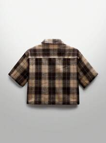 NEON BLANC Camisa de manga corta tejida de estilo callejero para hombres con estampado a cuadros y diseño de tela de araña de - Café integral - Ver 2