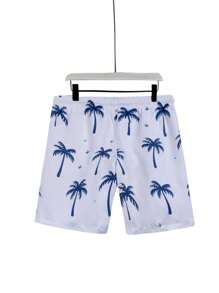 Surfspeed Men Plus Size Palm Tree Print Drawstring Waist Swim Trunks