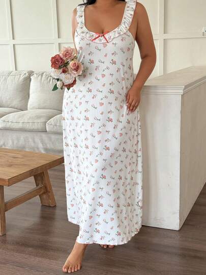 CottageSlumber Plus Size Mid-Length Ditsy Floral Lounge Dress/Nightgown Summer Nightgown Long Sleep Dress Floral Nightgown Spaghetti Strap Nightgown Cottagecore Nightgown  Cozy And Elegant Details