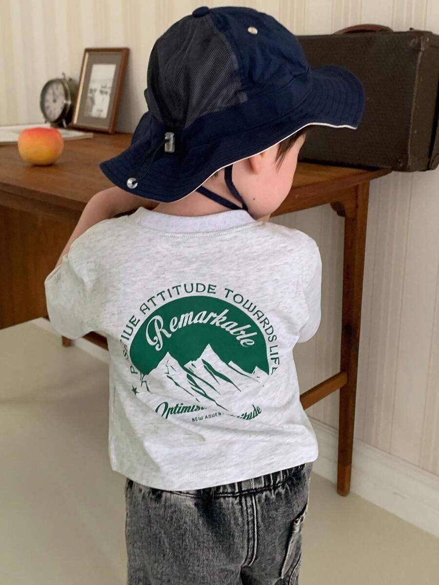 Hapijoa Baby Boy Casual Printed Round Neck Short Sleeve T-Shirt - Grey - View 1