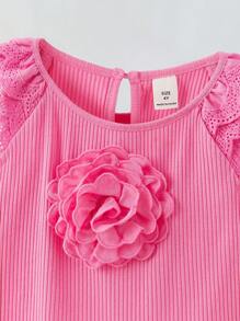 Maija Kids Maija Kids Camiseta de manga corta con patrón de volantes de flor 3D, para niñas jóvenes - Rosa - Ver 4