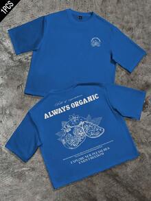 Manfinity Hypemode 男士夏季休闲水果标语印花T恤 - 藍色 - 查看 7