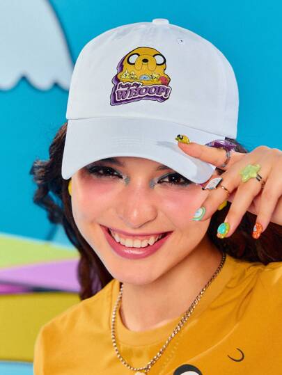Adventure Time X ROMWE Adjustable Cartoon Print White Baseball Cap
