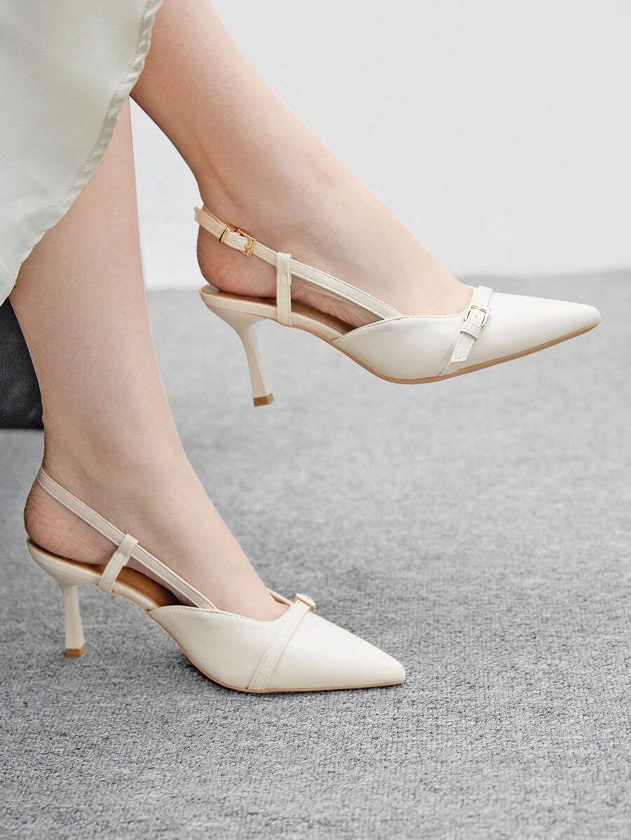 CUCCOO BIZCHIC 女士尖头高跟露背一脚蹬高跟鞋,性感细高跟鞋,适合户外、通勤、派对和宴会 - 米色 - 查看 1