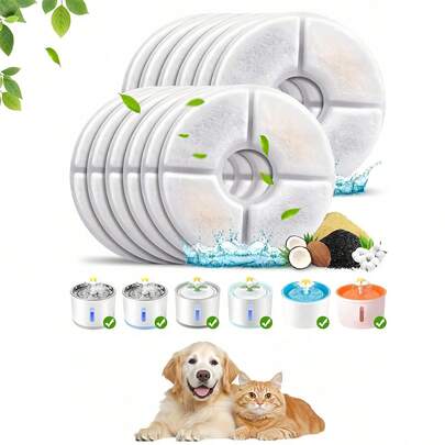 Bộ lọc thay thế cho đài phun nước cho mèo 8PCS [Tròn], Tương thích với đài phun nước cho mèo 80oz/2.4l, Hệ thống nhiều bộ lọc Bộ lọc than hoạt tính, Thích hợp cho đài phun nước hoa uống tự động cho thú cưng, Thích hợp cho máy làm mát nước cho mèo và chó, Ngăn ngừa rụng lông cho thú cưng, Tránh ăn nhầm, Bảo vệ sức khỏe thú cưng, Tặng thú cưng món quà sinh nhật tuyệt vời nhất