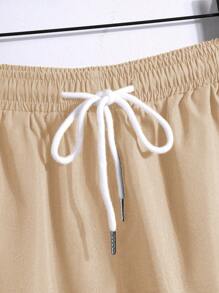 Manfinity RSRT 2件套男士夏季休闲纯色衬衫和短裤男两件套夏季男士度假短裤套装男士沙滩装套装男士两件套休闲短裤套装 - 杏色 - 查看 6