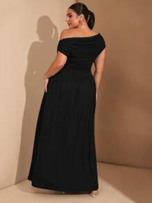 SHEIN Tall CURVE Váy Maxi chữ A thanh lịch, vải co giãn siêu đa năng cỡ lớn cho nữ, màu đen hoặc mặc hàng ngày, dự tiệc, trễ vai, dành cho phụ nữ to lớn - màu đen - Xem 2