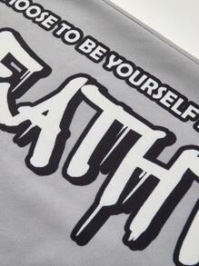 SHEIN 1 件青少年男孩休闲运动学院街头灰色喇叭裤，带涂鸦图案，适合返校，适合生日派对、晚会、表演、婚礼、洗礼、开幕式，适合日常穿着，适合上学，适合旅行，适合运动，适合春、秋、冬季 - 灰色 - 查看 5