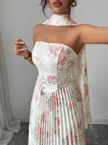 Elenzga Váy lưới chữ A hở vai in hoa thanh lịch lãng mạn cho nữ - Nhiều màu - Xem 5