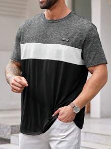 Manfinity VCAY Plus Size  Letter Embroidery Contrast Color Round Neck Short Sleeve T-Shirt