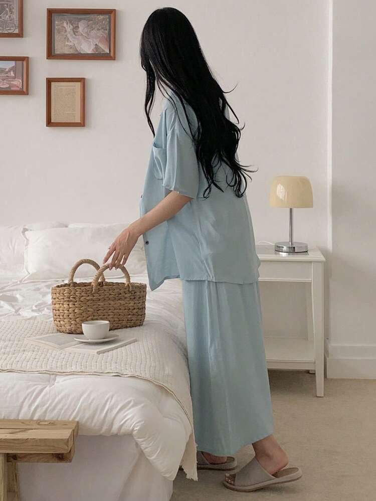 3pcs/Set Women Casual Camisole Top, Shirt And Mini Skirt Combination Loungewear Set Pajama