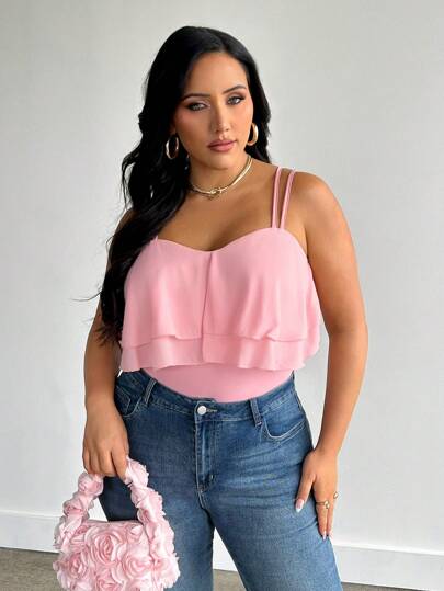 Firerie 大码荷叶边优雅浪漫海滩度假粉色女士紧身衣/连体衣，适合情人节、音乐会、表演、约会、正式晚宴、婚礼季节、性感、优雅、通勤、返校、度假、海滩、办公室女士、美人鱼风格、生日派对曲线生日装