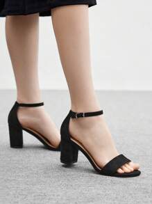 CUCCOO BIZCHIC 女士时尚舒适圆头系带粗跟百搭高跟凉鞋 - 黑色 - 查看 5