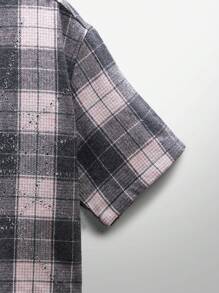 Manfinity BRENVOR Men's Street Fashion Woven Diamond Spider Web Plaid Short Sleeve Shirt - Pink - View 4