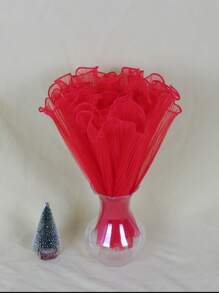 1Pc 28*200cm/28*400cm Wrinkled Organza Ribbon For Gift Wrapping And Flower Arrangement, Suitable For Birthdays, Parties, Weddings, Home Decoration, Christmas (No Pearl Edge) - Red - View 4
