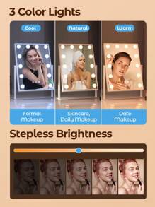 Teckwe White Vanity Mirror With Lights 12 Dimmable Bulbs Makeup Mirror With Smart Touch Control For Glam Room Bedroom Detachable Vanity Mirror With Lights Makeup Mirror , 3 Color Light Settings, Valentine's Day Gift - White - View 4