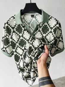 Manfinity RSRT Men's Casual Allover Print Short Sleeve Polo Shirt, Summer - Green - View 1