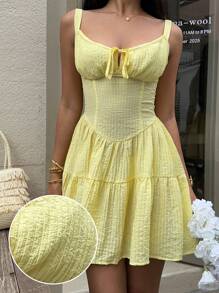 Vestido mini ajustado de unicolor, romántico y lindo para mujeres - Amarillo - Ver 9