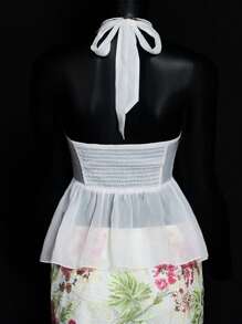 SHEIN ICON Top de cuello halter trasero descubierto con glitter, bordados, lentejuelas y estampado floral, para verano, ideal para salidas y vacaciones