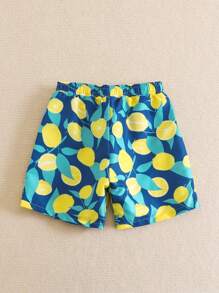 小男孩简约时尚柠檬印花抽绳下摆沙滩短裤，舒适清新设计（爸爸和我搭配，3件分开出售） - 彩色 - 查看 2