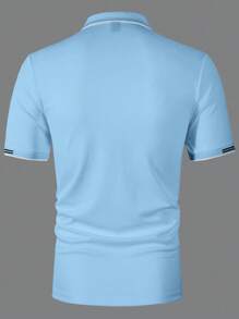 Manfinity Mode Áo thun polo tay ngắn kẻ sọc màu đơn giản mùa hè dành cho nam - Màu xanh nhạt - Xem 2