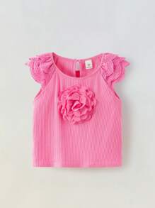 Maija Kids Maija Kids Camiseta de manga corta con patrón de volantes de flor 3D, para niñas jóvenes - Rosa - Ver 1