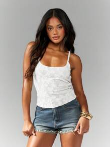 MISSGUIDED Camiseta de tirantes con textura floral, top corto de verano sin mangas, camiseta básica informal con ajuste, escote redondo, tirantes ajustables, prenda esencial para primavera