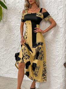 SHEIN LUNE 女式拼色连衣裙，适合夏季长款女装