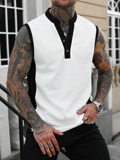 Manfinity LEGND Camisetas de tirantes cómodas con patchwork de verano para hombres, esenciales para actividades al aire libre, fiestas, senderismo, regalo perfecto para el novio