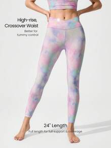 GLOWMODE 24" FeatherFit™ Crossover Leggings With Built-In Underwear Light Support Low Impact Yoga Daily Gym