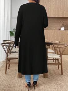 EMERY ROSE 大码女式纯色薄款长袖开衫披肩 - 黑色 - 查看 2