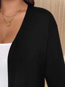 EMERY ROSE 大码女式纯色薄款长袖开衫披肩 - 黑色 - 查看 3