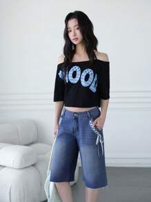 SHEIN Unity 女式低腰宽松阔腿牛仔裤，蓝色夏季，毕业，度假，乡村音乐会，音乐会，巡航，老钱风格，外出，节日，度假，生日，可爱夏季 - 白色 - 查看 7