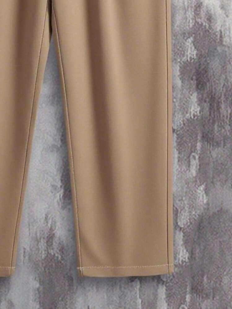 Calvornis Calça de Terno Casual Masculina de Perna Reta e Cor Sólida - Caqui - Visão 3
